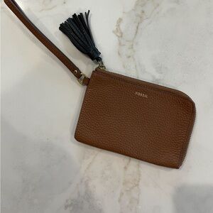 Fossil Tan Leather Wristlet with black Tassel